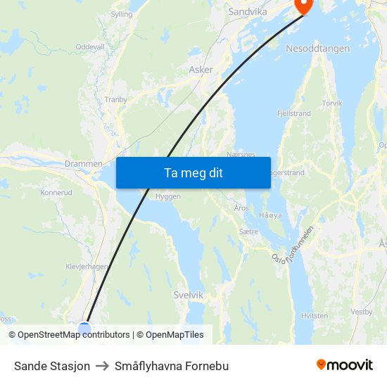 Sande Stasjon to Småflyhavna Fornebu map