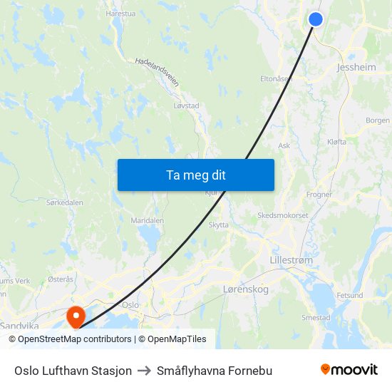 Oslo Lufthavn Stasjon to Småflyhavna Fornebu map