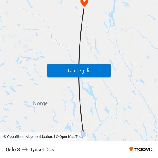 Oslo S to Tynset Dps map