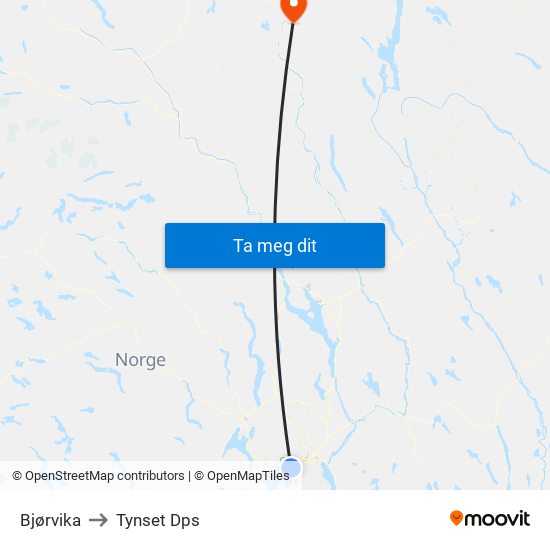 Bjørvika to Tynset Dps map