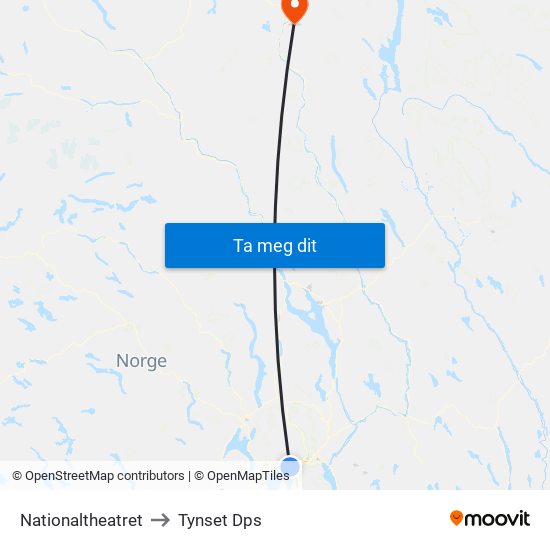 Nationaltheatret to Tynset Dps map