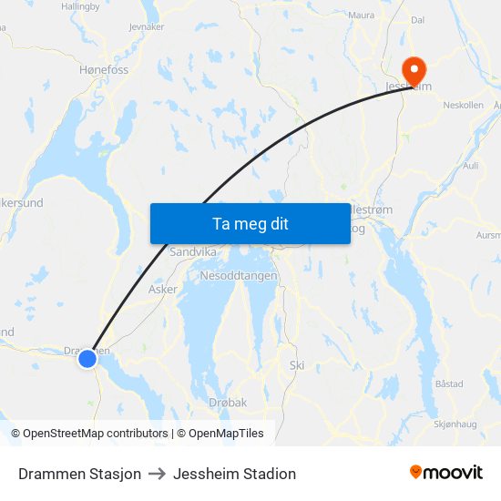 Drammen Stasjon to Jessheim Stadion map