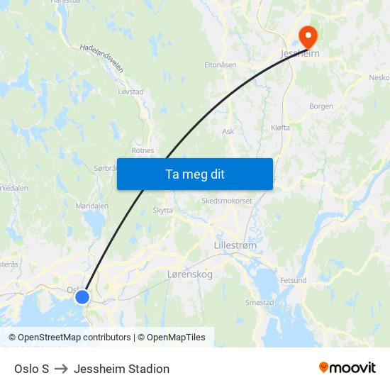 Oslo S to Jessheim Stadion map