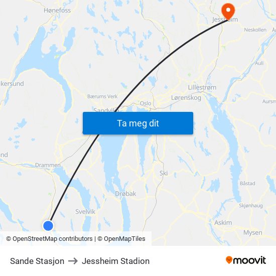 Sande Stasjon to Jessheim Stadion map