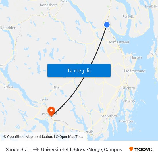 Sande Stasjon to Universitetet I Sørøst-Norge, Campus Porsgrunn map