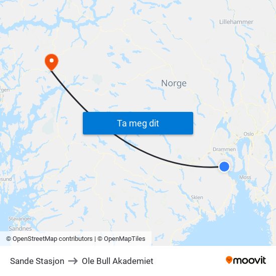 Sande Stasjon to Ole Bull Akademiet map