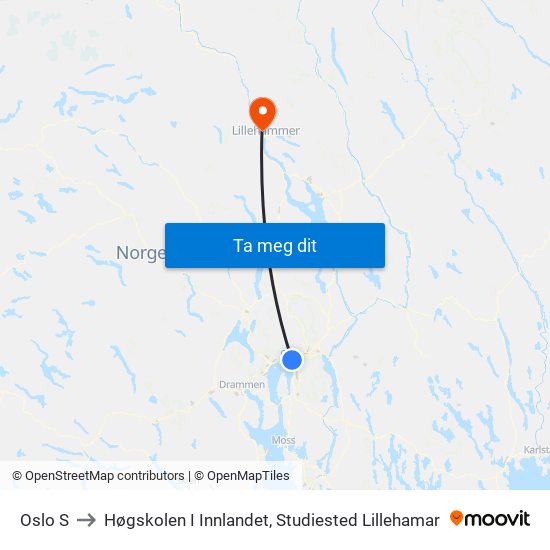 Oslo S to Høgskolen I Innlandet, Studiested Lillehamar map