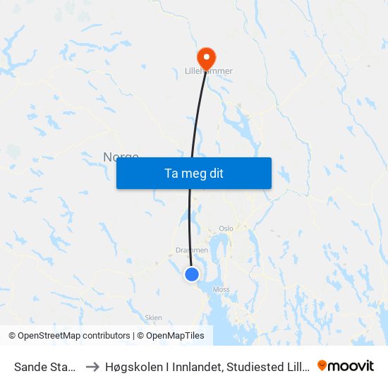 Sande Stasjon to Høgskolen I Innlandet, Studiested Lillehamar map