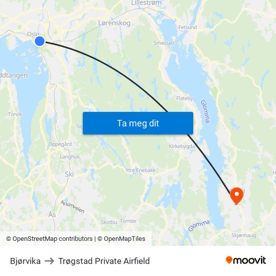 Bjørvika to Trøgstad Private Airfield map