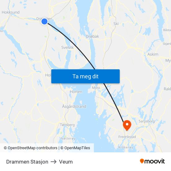 Drammen Stasjon to Veum map