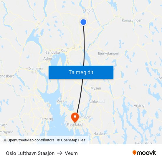 Oslo Lufthavn Stasjon to Veum map