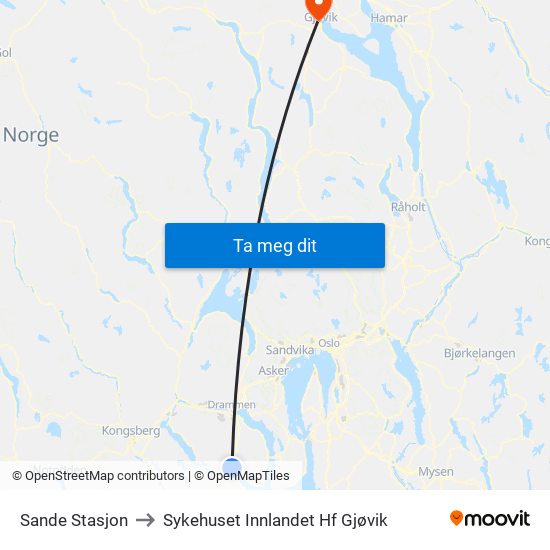 Sande Stasjon to Sykehuset Innlandet Hf Gjøvik map