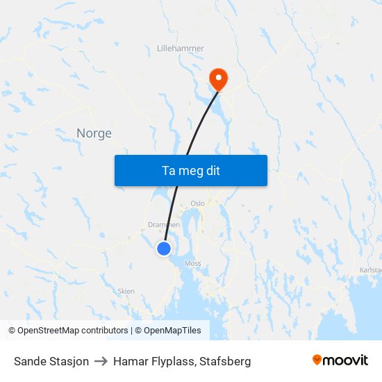 Sande Stasjon to Hamar Flyplass, Stafsberg map