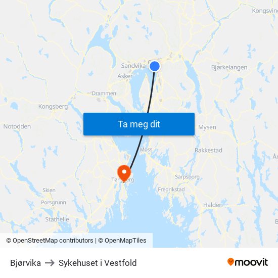 Bjørvika to Sykehuset i Vestfold map