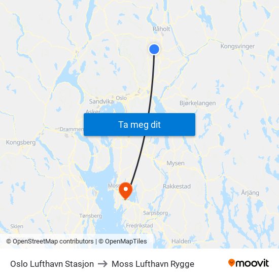 Oslo Lufthavn Stasjon to Moss Lufthavn Rygge map