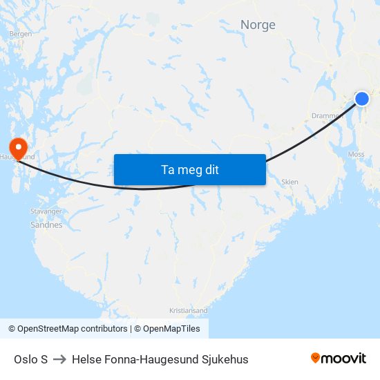 Oslo S to Helse Fonna-Haugesund Sjukehus map