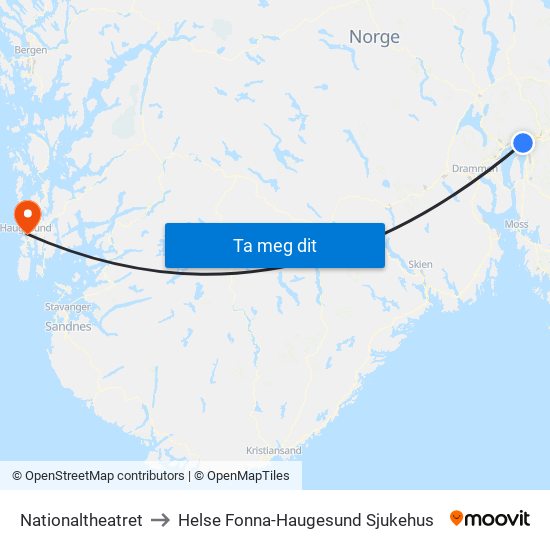 Nationaltheatret to Helse Fonna-Haugesund Sjukehus map