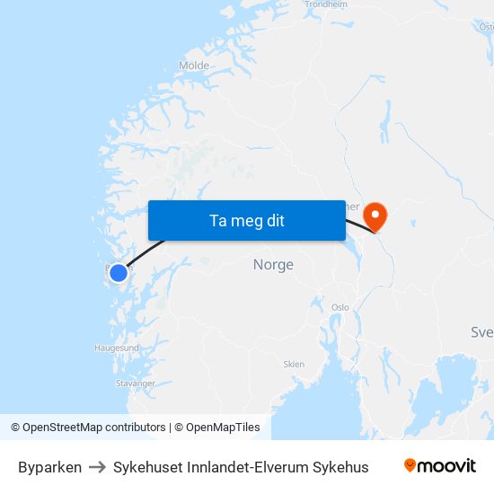 Byparken to Sykehuset Innlandet-Elverum Sykehus map