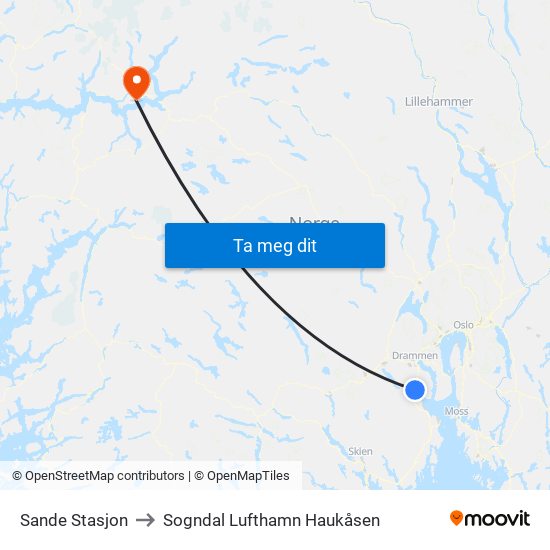 Sande Stasjon to Sogndal Lufthamn Haukåsen map