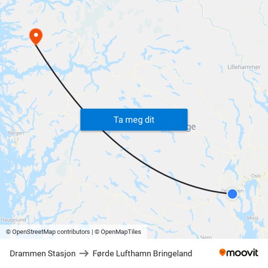 Drammen Stasjon to Førde Lufthamn Bringeland map