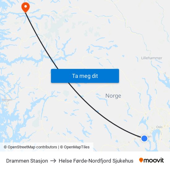 Drammen Stasjon to Helse Førde-Nordfjord Sjukehus map