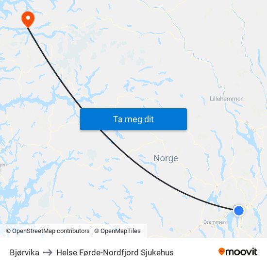 Bjørvika to Helse Førde-Nordfjord Sjukehus map