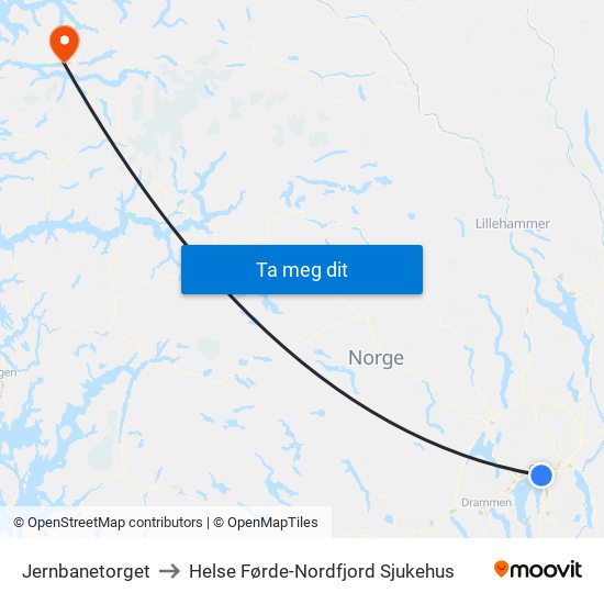 Jernbanetorget to Helse Førde-Nordfjord Sjukehus map