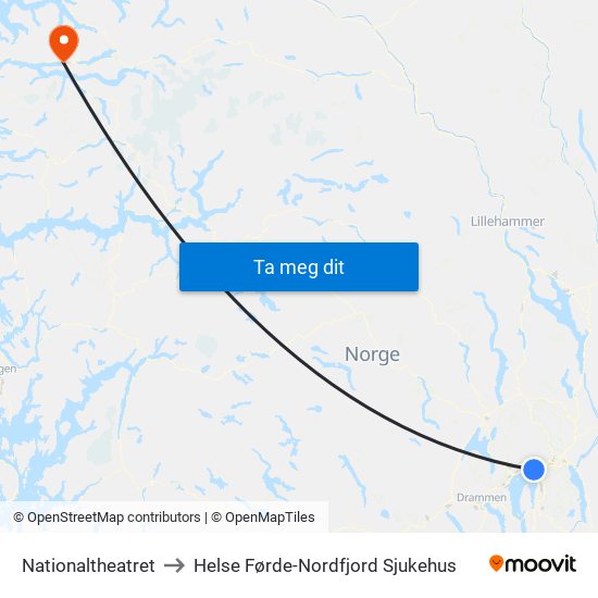 Nationaltheatret to Helse Førde-Nordfjord Sjukehus map