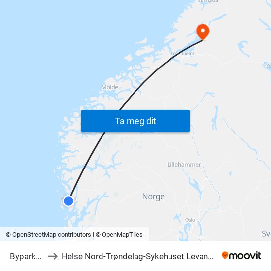 Byparken to Helse Nord-Trøndelag-Sykehuset Levanger map