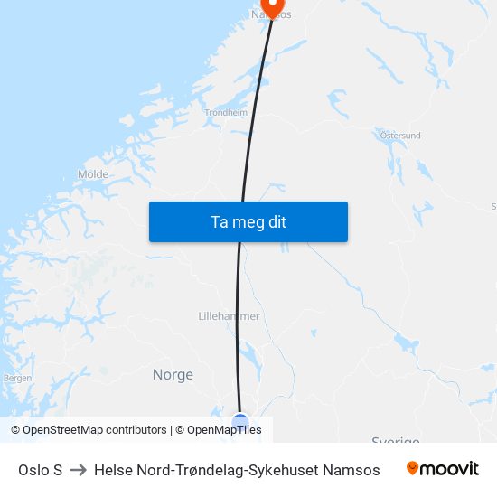 Oslo S to Helse Nord-Trøndelag-Sykehuset Namsos map