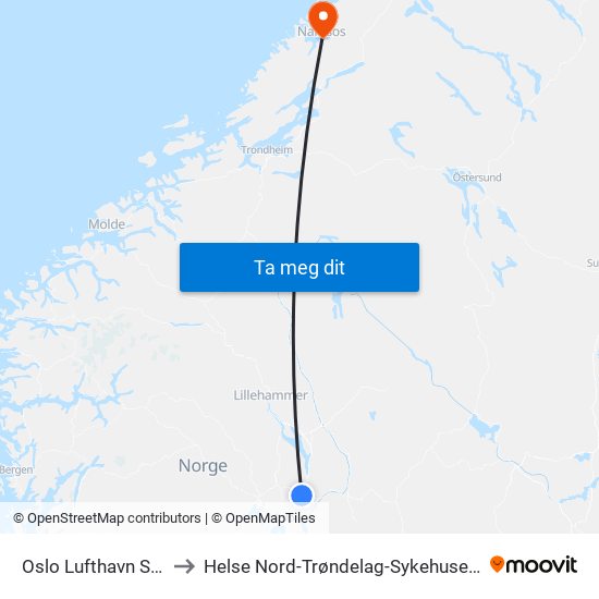 Oslo Lufthavn Stasjon to Helse Nord-Trøndelag-Sykehuset Namsos map