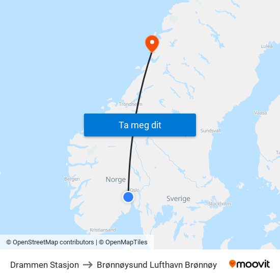 Drammen Stasjon to Brønnøysund Lufthavn Brønnøy map