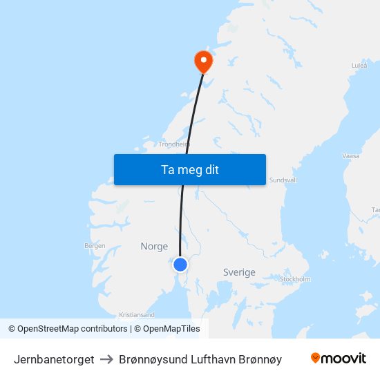 Jernbanetorget to Brønnøysund Lufthavn Brønnøy map