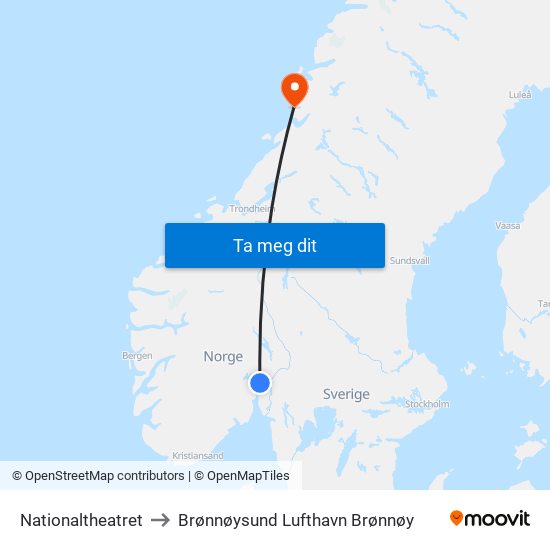 Nationaltheatret to Brønnøysund Lufthavn Brønnøy map