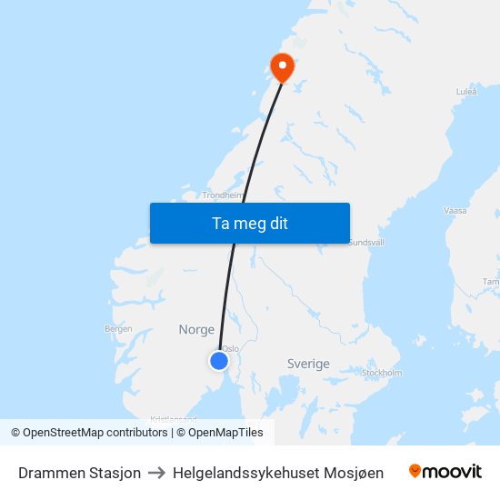 Drammen Stasjon to Helgelandssykehuset Mosjøen map