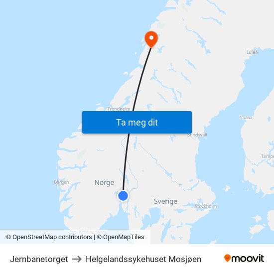 Jernbanetorget to Helgelandssykehuset Mosjøen map