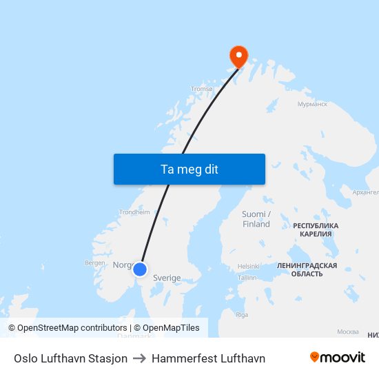 Oslo Lufthavn Stasjon to Hammerfest Lufthavn map
