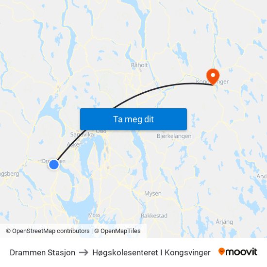 Drammen Stasjon to Høgskolesenteret I Kongsvinger map