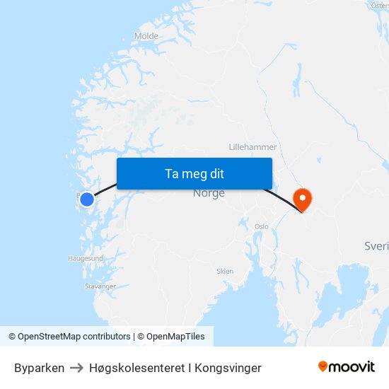 Byparken to Høgskolesenteret I Kongsvinger map