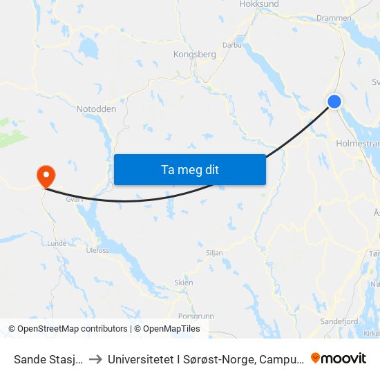 Sande Stasjon to Universitetet I Sørøst-Norge, Campus Bø map