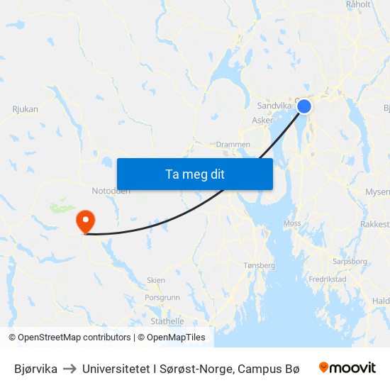 Bjørvika to Universitetet I Sørøst-Norge, Campus Bø map