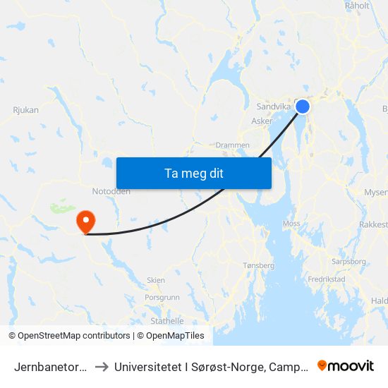 Jernbanetorget to Universitetet I Sørøst-Norge, Campus Bø map