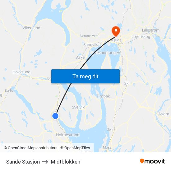 Sande Stasjon to Midtblokken map