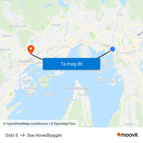 Oslo S to Sse Hovedbygget map