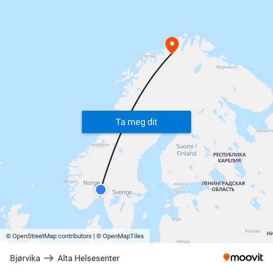 Bjørvika to Alta Helsesenter map