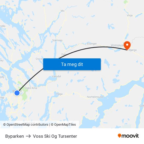 Byparken to Voss Ski Og Tursenter map