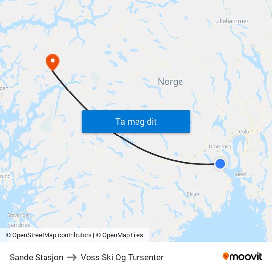 Sande Stasjon to Voss Ski Og Tursenter map