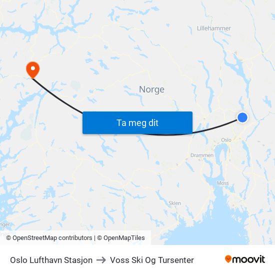 Oslo Lufthavn Stasjon to Voss Ski Og Tursenter map