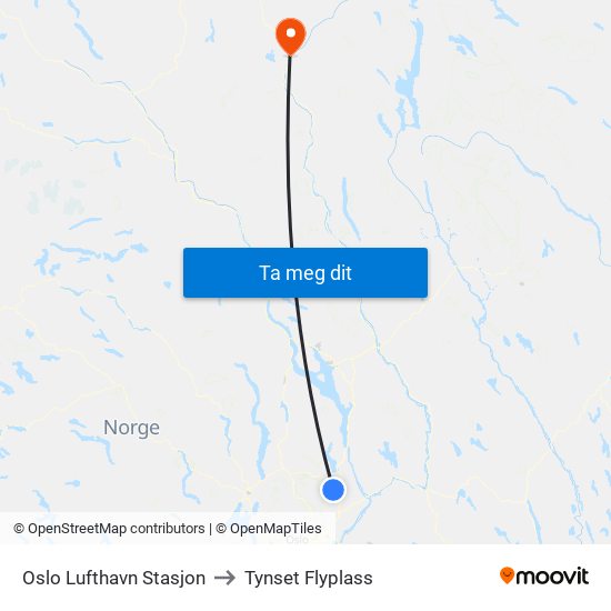 Oslo Lufthavn Stasjon to Tynset Flyplass map