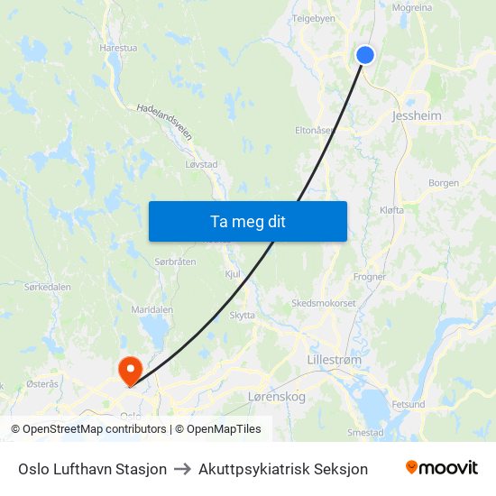 Oslo Lufthavn Stasjon to Akuttpsykiatrisk Seksjon map